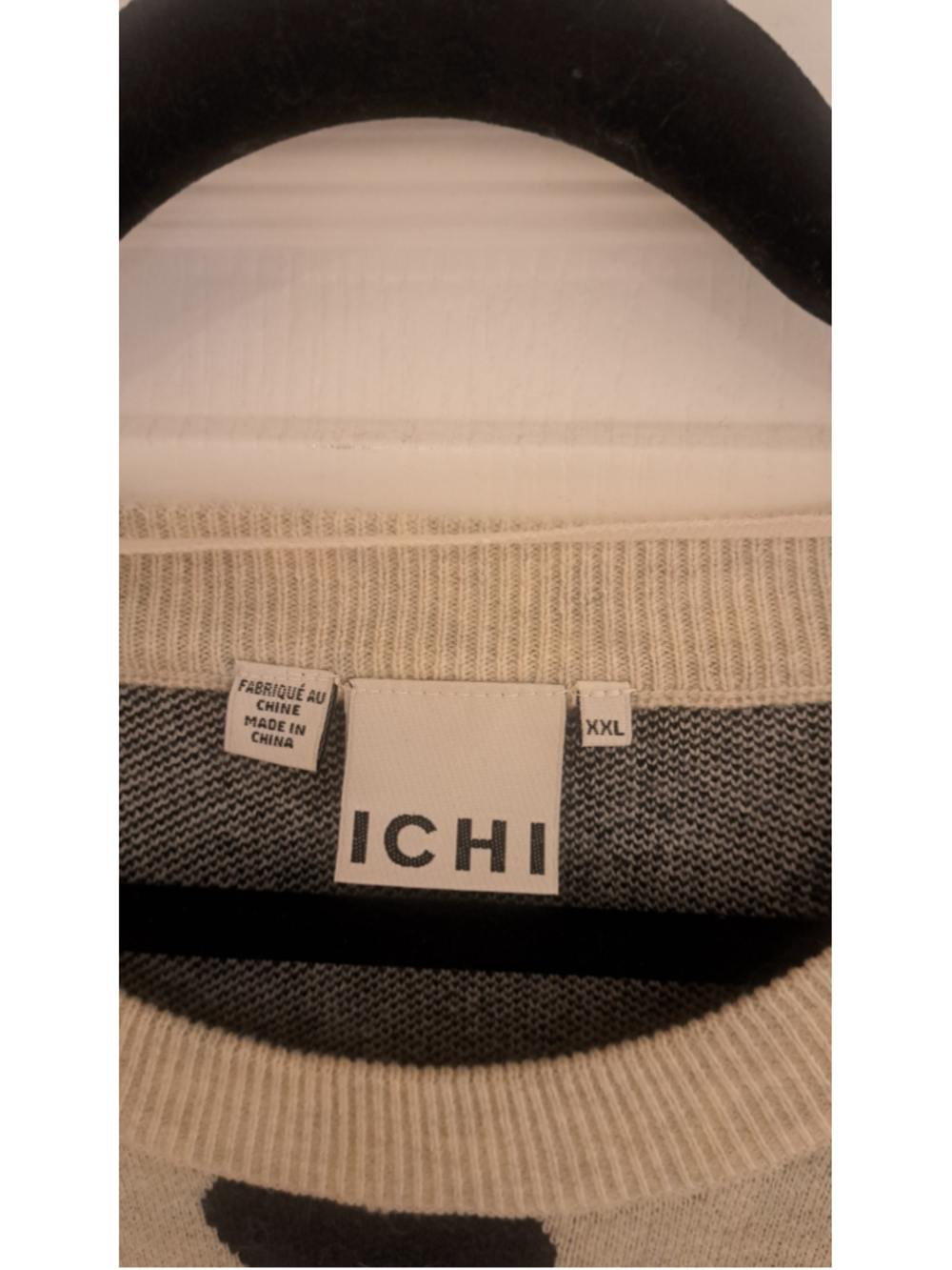 792 - Women's ICHI Heart Print Crew Neck Sweater Beige Black XXL - Picture 2 of 9